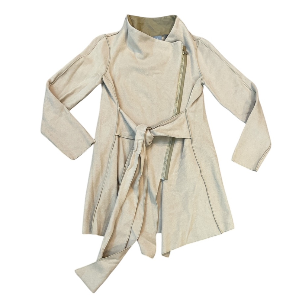 ECCOCI Wool Cashmere Asymmetrical Trench Coat Cream Tan Belted Tie Waist Size 6